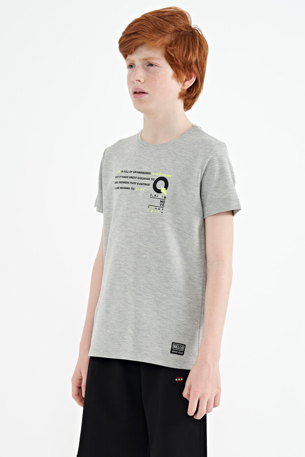Gri Melanj Baskı Detaylı O Yaka Standart Kalıp Erkek Çocuk T-Shirt - 11145