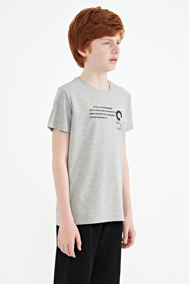 Gri Melanj Baskı Detaylı O Yaka Standart Kalıp Erkek Çocuk T-Shirt - 11145