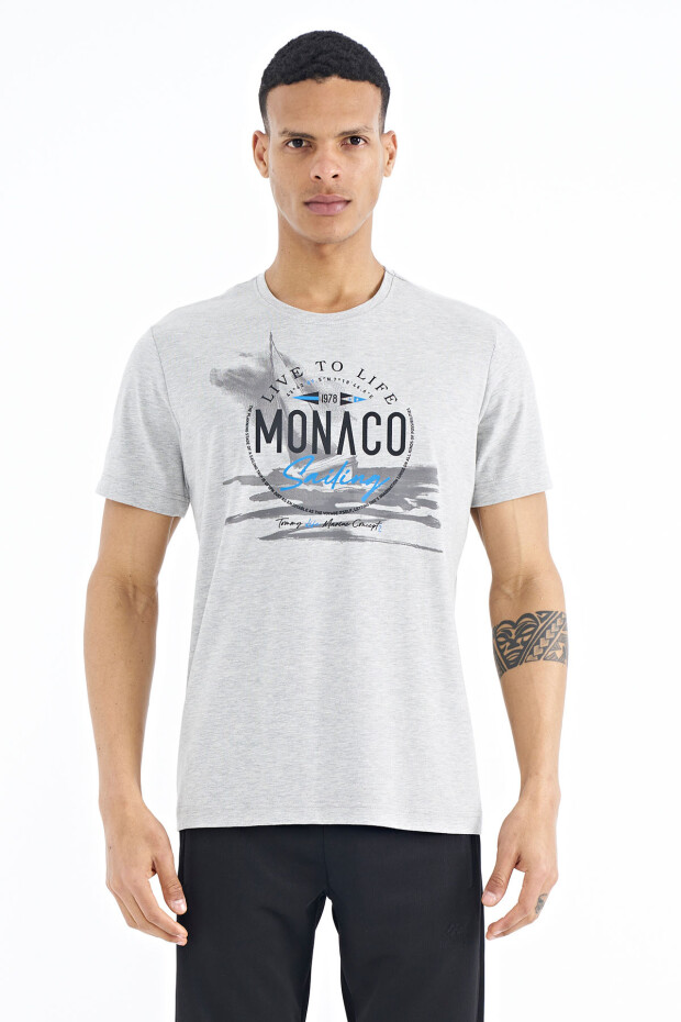 Gri Melanj Baskı Detaylı O Yaka Standart Kalıp Erkek T-Shirt - 88188
