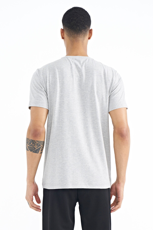 Gri Melanj Baskı Detaylı O Yaka Standart Kalıp Erkek T-Shirt - 88188