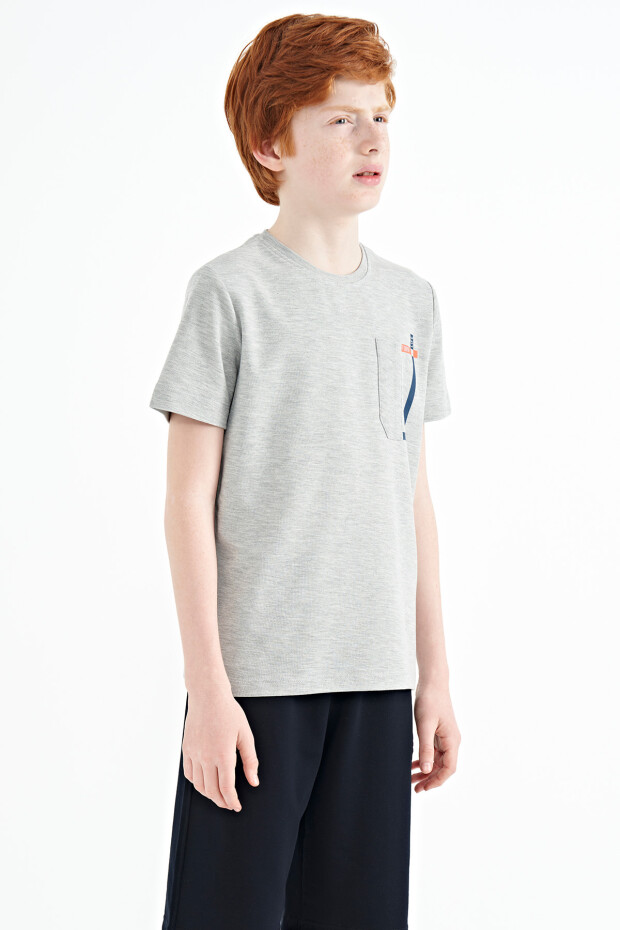 Gri Melanj Cep Detaylı O Yaka Standart Kalıp Erkek Çocuk T-Shirt - 11120