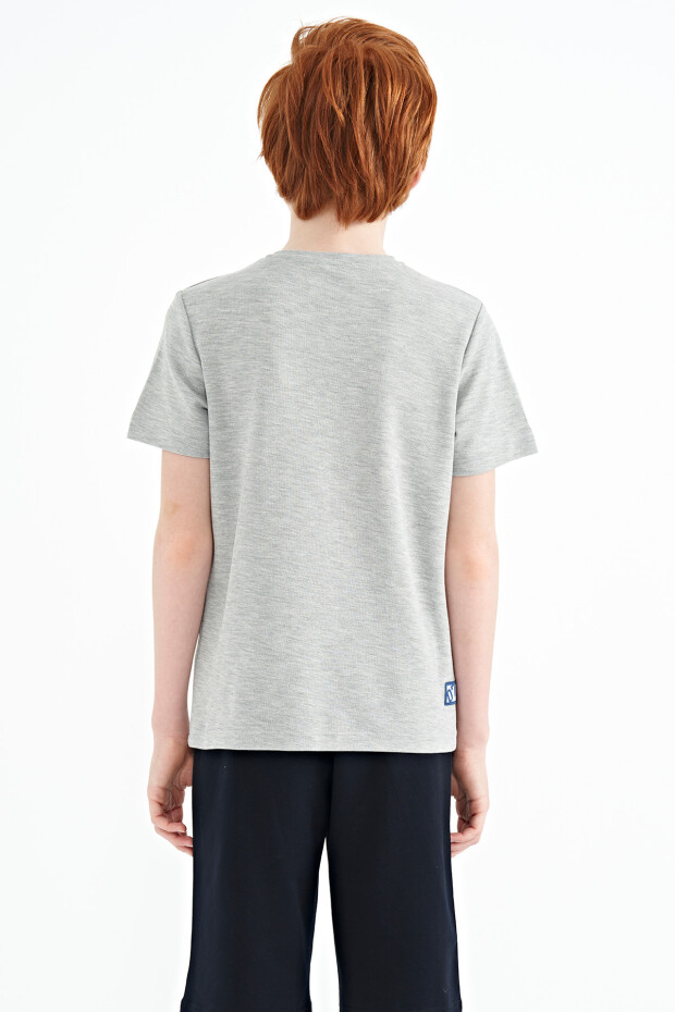 Gri Melanj Cep Detaylı O Yaka Standart Kalıp Erkek Çocuk T-Shirt - 11120