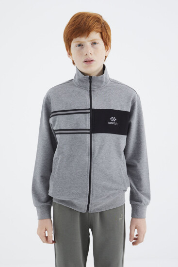 Gri Melanj Dik Yaka Erkek Çocuk Sweatshirt - 11183 