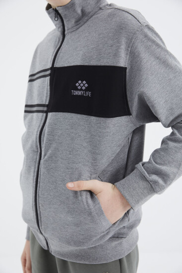 Gri Melanj Dik Yaka Erkek Çocuk Sweatshirt - 11183 - TOMMYLIFE (1)