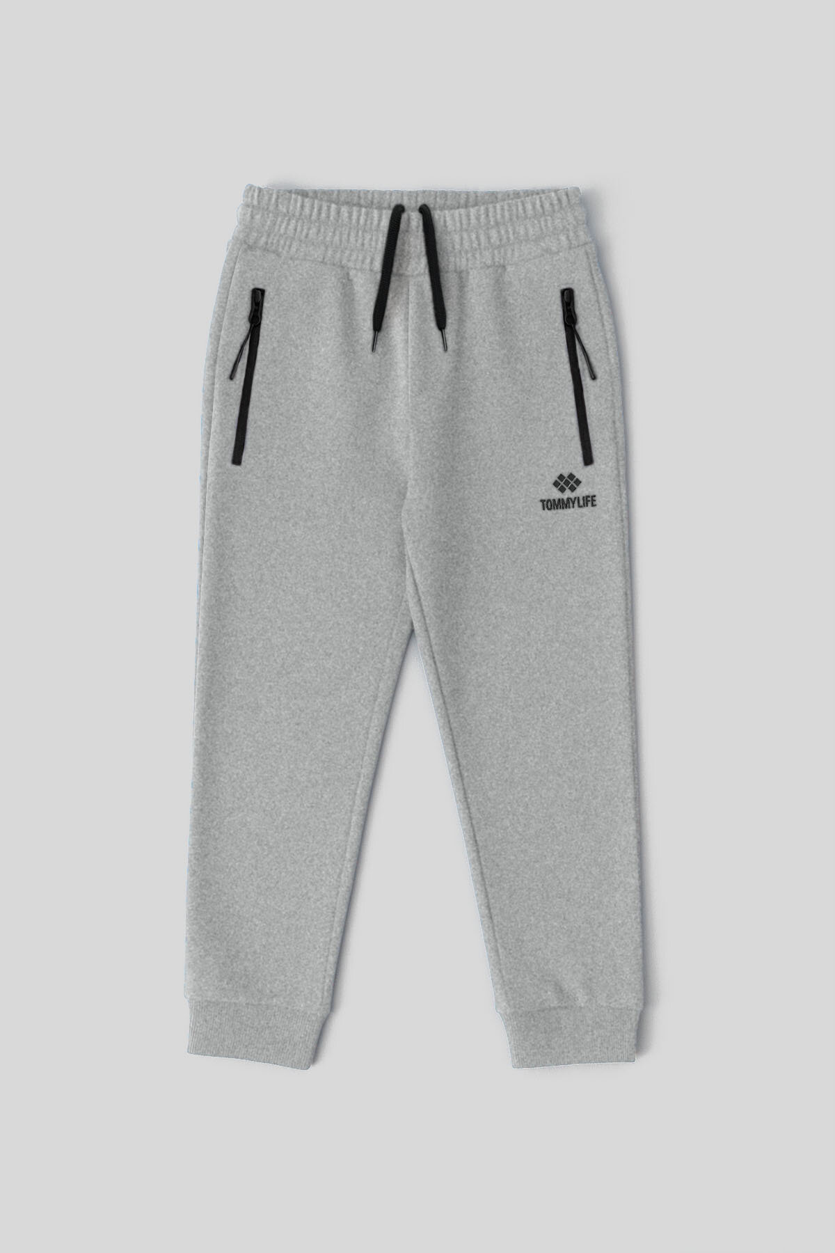 Gri Melanj Fermuarlı Standart Fit İnce Erkek Çocuk Eşofman Alt - 64042 - TOMMYLIFE