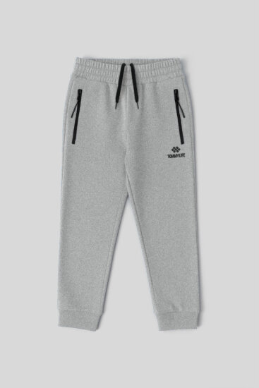 Gri Melanj Fermuarlı Standart Fit İnce Erkek Çocuk Eşofman Alt - 64042 - TOMMYLIFE