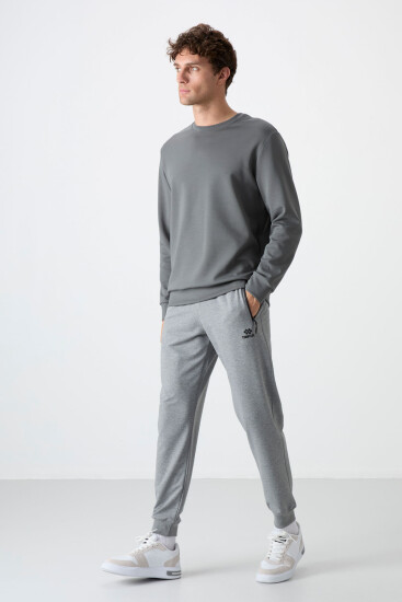 Gri Melanj Fermuar Cepli Standart Kalıp Jogger Erkek Eşofman Alt - 84587 - TOMMYLIFE (1)