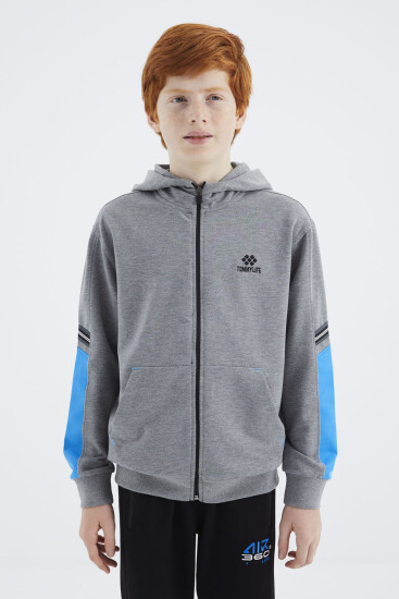 Gri Melanj Fermuarlı Erkek Çocuk Sweatshirt - 11180 