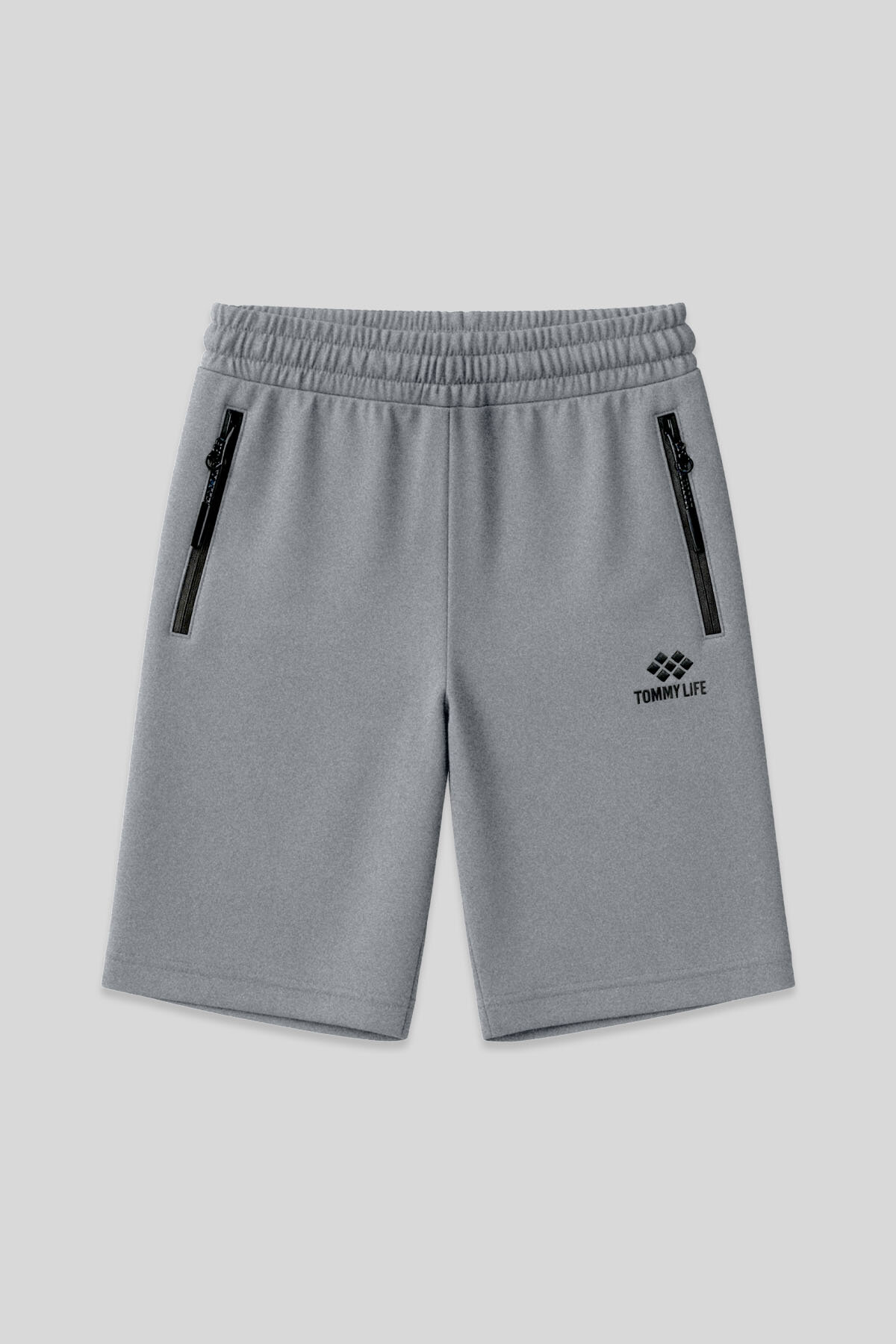 Gri Melanj Gizli Fermuar Arka Cepli Bağcıklı Standart Kalıp Erkek Şort - 81136 - TOMMYLIFE