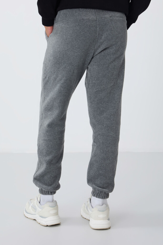 Gri Melanj Gizli Fermuarlı Rahat Form Lastik Paça Polar Erkek Eşofman Alt - 84866 - 6