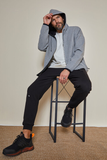 Gri Melanj Kapüşonlu Gizli Cep Detaylı Erkek Sweatshirt - 88288 