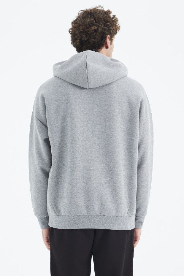 Gri Melanj Kapüşonlu Yarım Fermuarlı Cep Detaylı Rahat Kalıp Erkek Sweatshirt - 88294