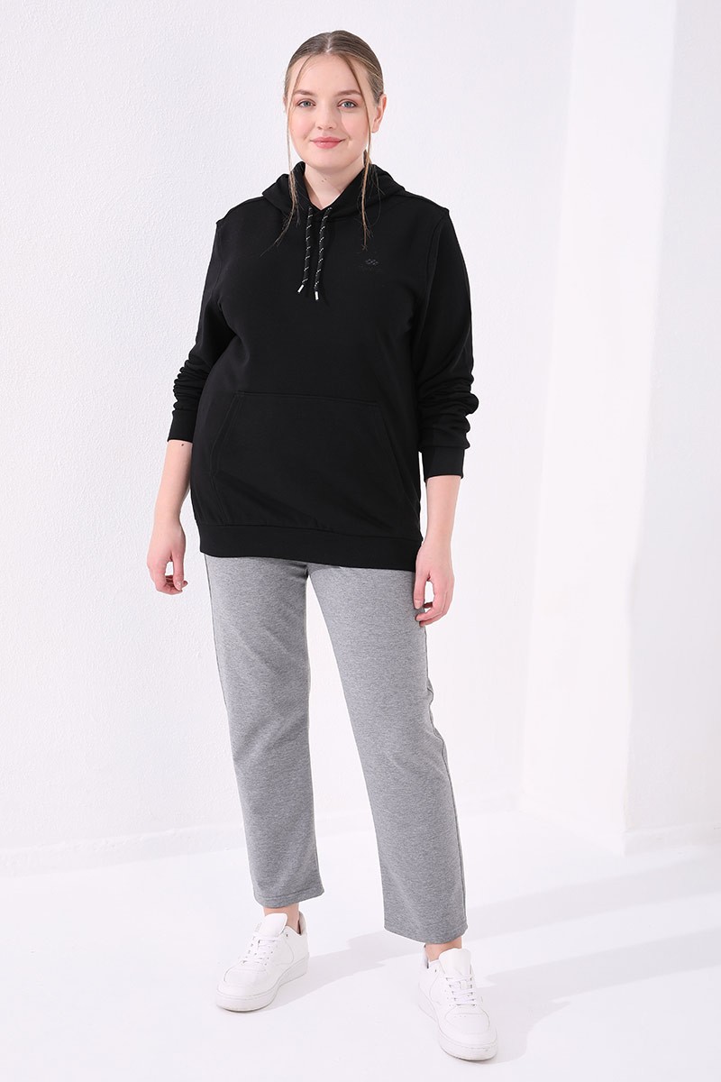 Gri Melanj Klasik Paça Taş Detaylı Kadın Büyük Beden Eşofman Alt - 94040 - TOMMYLIFE