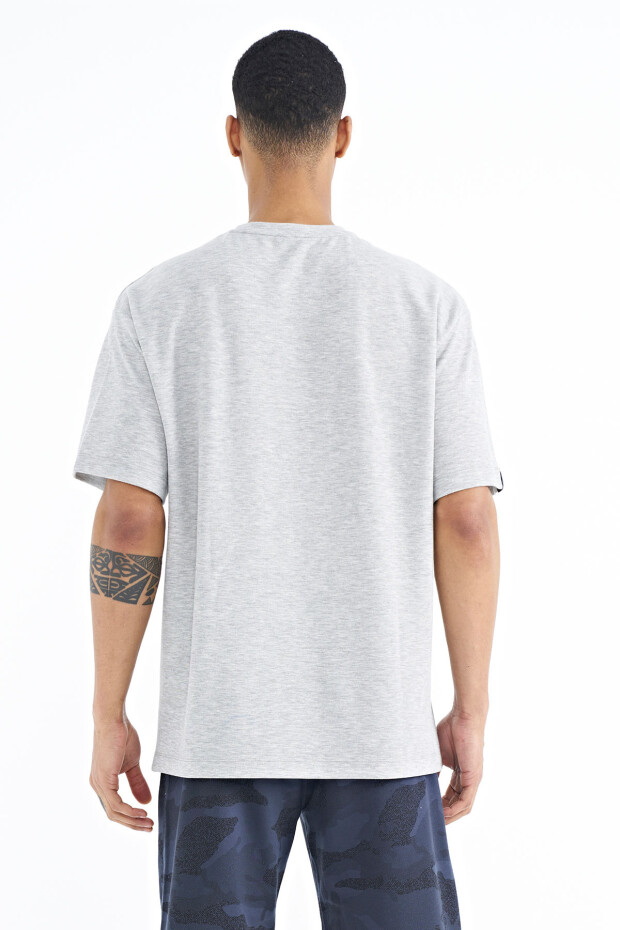 Gri Melanj Kol Arma Detaylı Basic Oversize Erkek T-Shirt - 88193