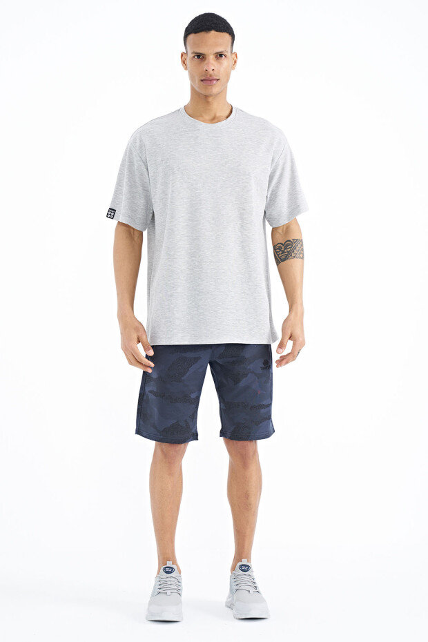 Gri Melanj Kol Arma Detaylı Basic Oversize Erkek T-Shirt - 88193 - 2