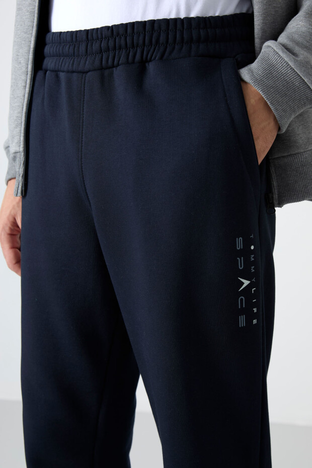 Gri Melanj - Lacivert Dik Yaka Renk Geçişli İçi Polarlı Erkek Eşofman Takımı - 85186 - 6