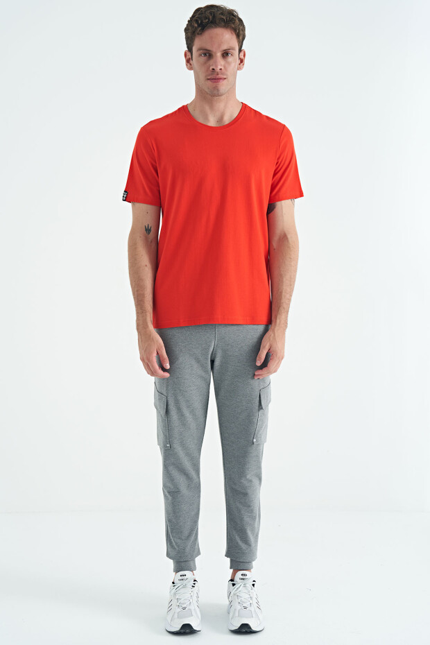 Gri Melanj Logo Nakış Detaylı Kargo Cepli Erkek Jogger Eşofman Alt - 84959