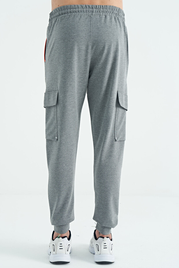 Gri Melanj Logo Nakış Detaylı Kargo Cepli Erkek Jogger Eşofman Alt - 84959