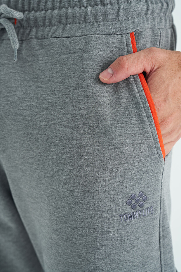 Gri Melanj Logo Nakış Detaylı Kargo Cepli Erkek Jogger Eşofman Alt - 84959
