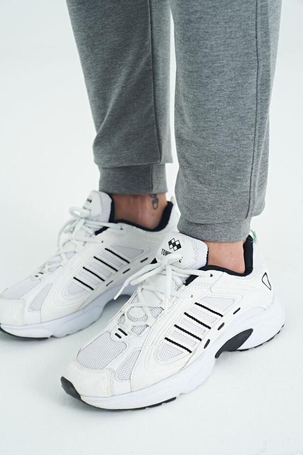 Gri Melanj Logo Nakış Detaylı Kargo Cepli Erkek Jogger Eşofman Alt - 84959