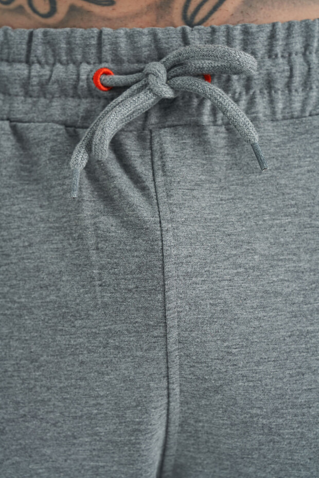 Gri Melanj Logo Nakış Detaylı Kargo Cepli Erkek Jogger Eşofman Alt - 84959