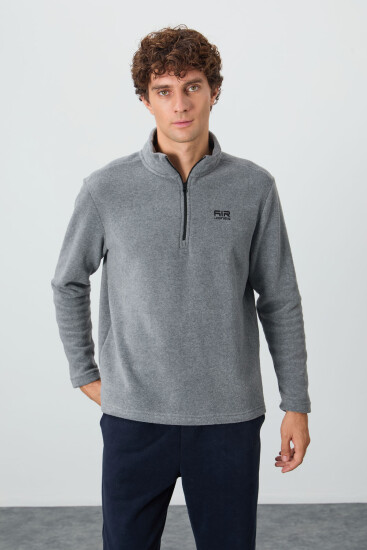 River Gri Melanj Dik Yaka Erkek Polar Sweatshirt - 88310 