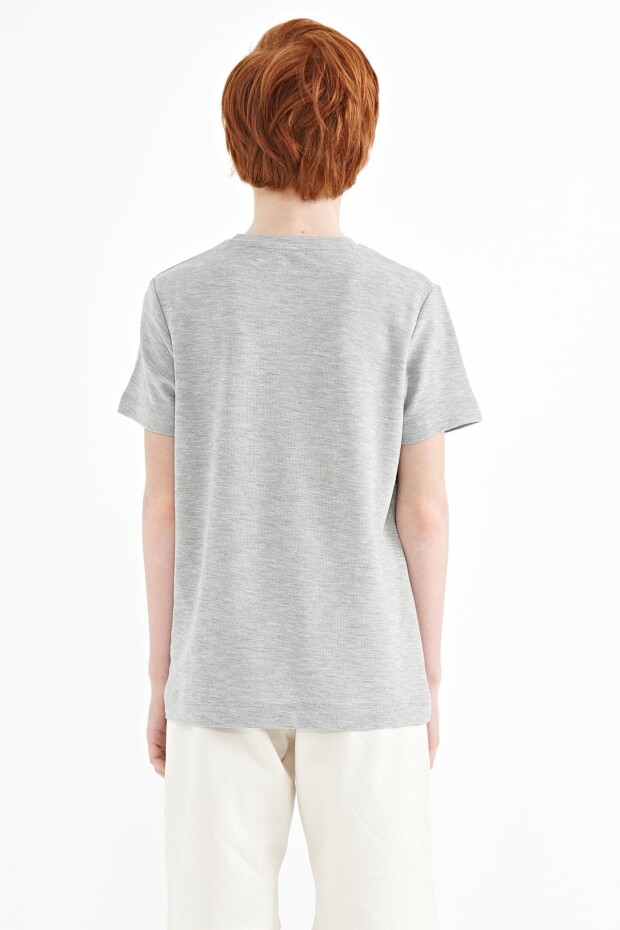 Gri Melanj Nakış İşleme Detaylı O Yaka Standart Kalıp Erkek Çocuk T-Shirt - 11115 - 5