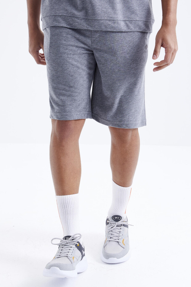 Gri Melanj O Yaka Oversize Bermuda Erkek Şort Takım - 85164 - 5