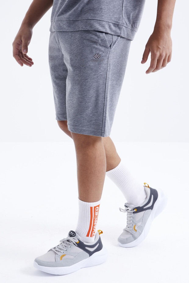 Gri Melanj O Yaka Oversize Bermuda Erkek Şort Takım - 85164 - 6