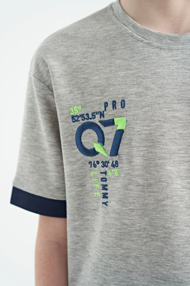 Gri Melanj O Yaka Oversize Cep Detaylı Erkek Çocuk T-Shirt - 11152