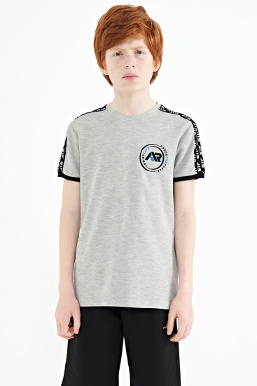 Gri Melanj Omuz Baskı Detaylı Standart Kalıp O Yaka Erkek Çocuk T-Shirt - 11121 - TOMMYLIFE
