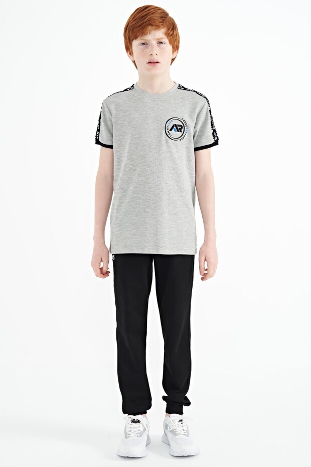 Gri Melanj Omuz Baskı Detaylı Standart Kalıp O Yaka Erkek Çocuk T-Shirt - 11121 - 3