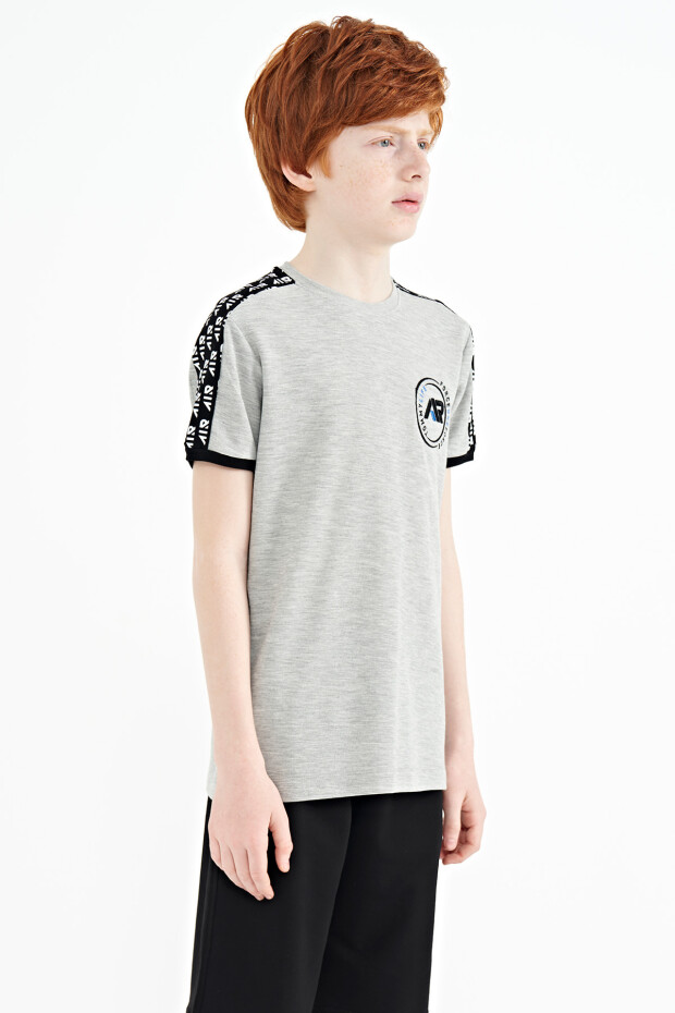 Gri Melanj Omuz Baskı Detaylı Standart Kalıp O Yaka Erkek Çocuk T-Shirt - 11121 - 6