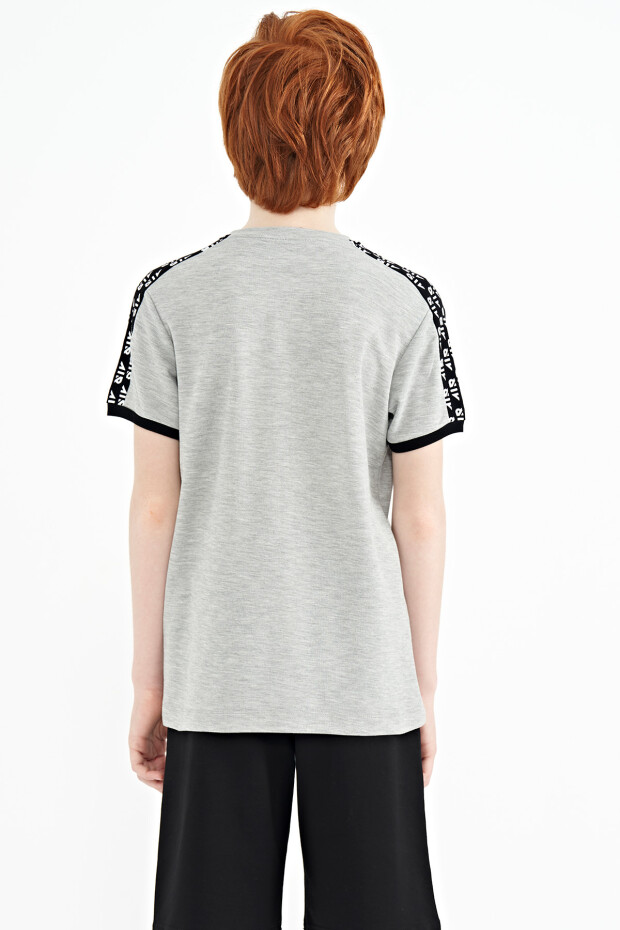 Gri Melanj Omuz Baskı Detaylı Standart Kalıp O Yaka Erkek Çocuk T-Shirt - 11121 - 8