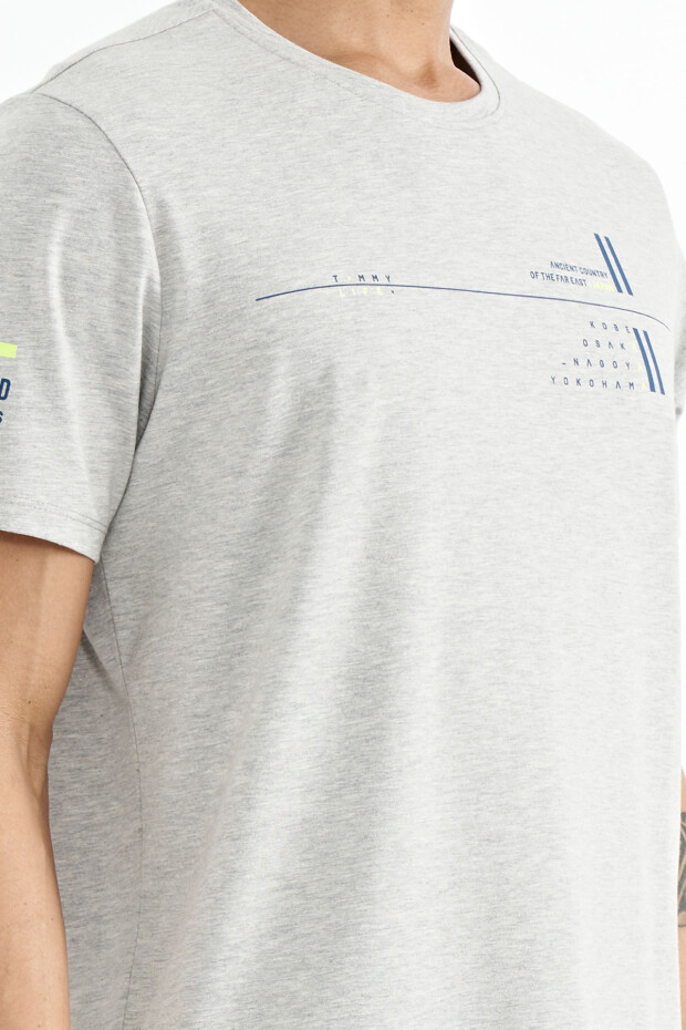 Gri Melanj Ön Ve Kol Baskı Detaylı Standart Form O Yaka Erkek T-shirt - 88213