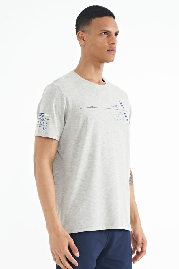 Gri Melanj Ön Ve Kol Baskı Detaylı Standart Form O Yaka Erkek T-shirt - 88213