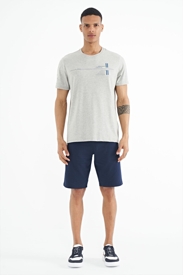Gri Melanj Ön Ve Kol Baskı Detaylı Standart Form O Yaka Erkek T-shirt - 88213