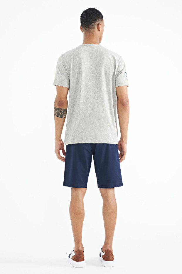 Gri Melanj Ön Ve Kol Baskı Detaylı Standart Form O Yaka Erkek T-shirt - 88213