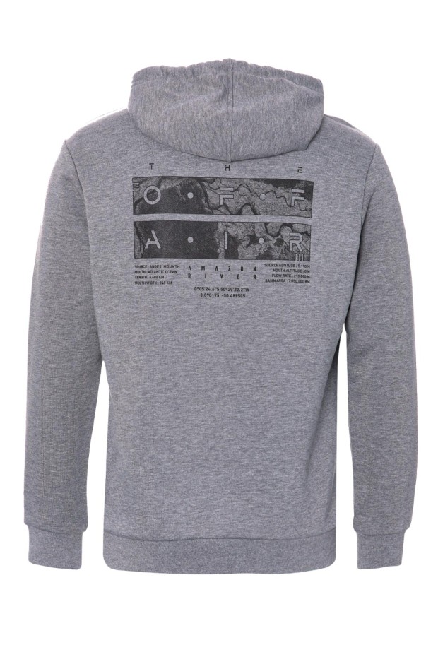 Gri Melanj Ön ve Sırt Baskılı Kapüşonlu Rahat Form Erkek Sweatshirt - 88017