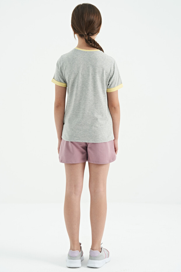Gri Melanj Renkli Yazı Detaylı O Yaka Rahat Form Kız Çocuk T-Shirt - 75109