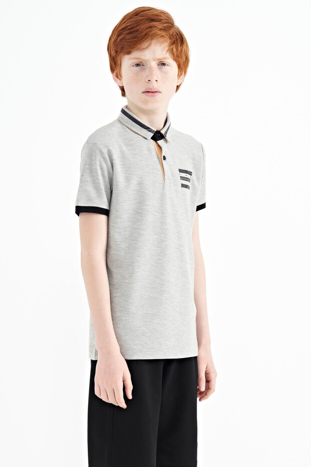 Gri Melanj Yakası Renk Bloklu Baskı Detaylı Standart Kalıp Erkek Çocuk T-Shirt - 11111