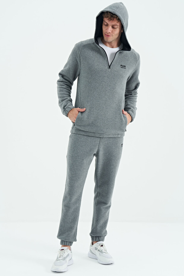 Hektor Gri Melanj Kapüşonlu Polar Erkek Eşofman Takım - 85227 - 6