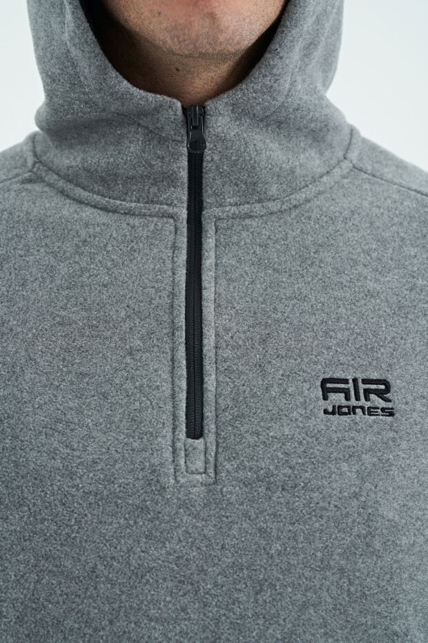 Hektor Gri Melanj Kapüşonlu Polar Erkek Eşofman Takım - 85227 - 3