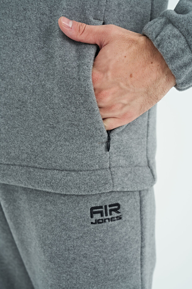 Hektor Gri Melanj Kapüşonlu Polar Erkek Eşofman Takım - 85227 - 4
