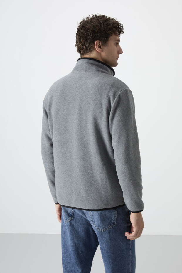 Gri Melanj Yarım Fermuarlı Sweatshirt Slim Fit Dik Yaka Erkek Polar - 87891 - 6