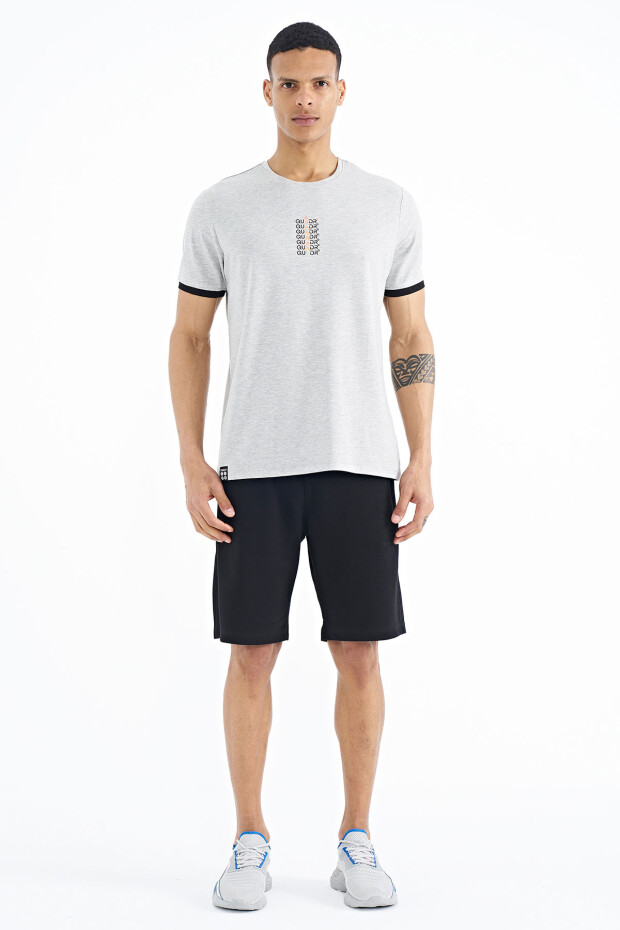 Gri Melanj Yazı Baskılı O Yaka Standart Kalıp Erkek T-shirt - 88169