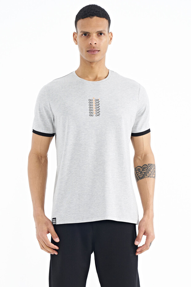 Gri Melanj Yazı Baskılı O Yaka Standart Kalıp Erkek T-shirt - 88169