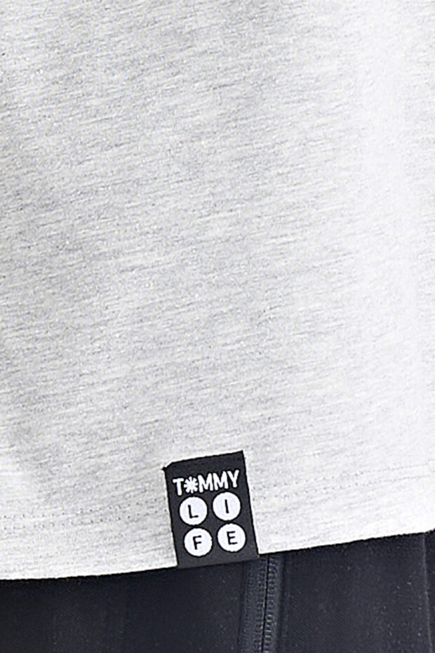 Gri Melanj Yazı Baskılı O Yaka Standart Kalıp Erkek T-shirt - 88169