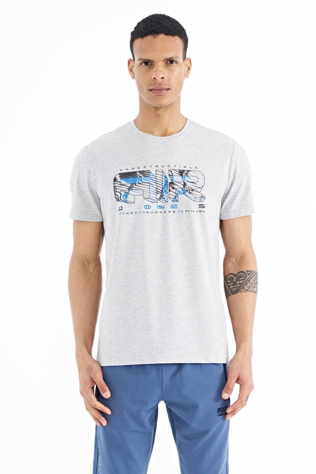 Oscar Gri Melanj Standart Kalıp Erkek T-Shirt - 88226