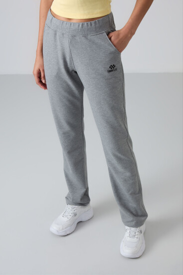 Gri Melanj Yüksek Bel Cepli Rahat Form Klasik Paça Kadın Eşofman Alt - 94185 - TOMMYLIFE (1)